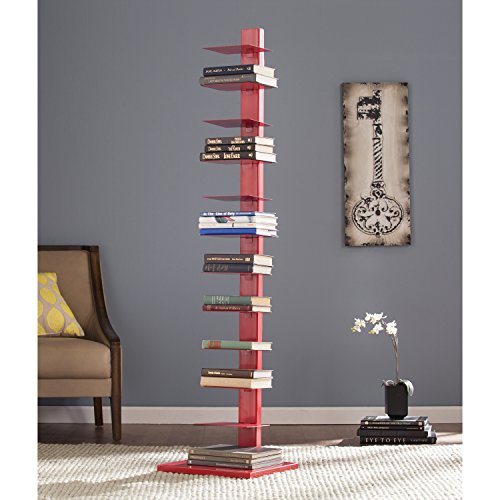 Stewartby Spine Tower Bookcase - Modern - Metal - 12 Shelves - Red - Adjustable - Space-Saving - Ideal for Home Office, Living Room, Dining Room, Bedroom (HZ9492)