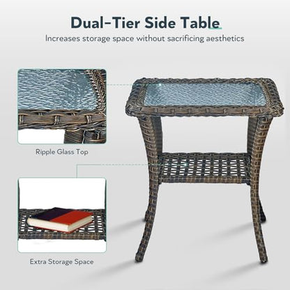 Outdoor Swivel Glider Rocker Chairs Set of 4 - Wicker Patio Furniture Set All Weather Patio Conversatio Sets with 2 Tempered Glass Side Table for Deck Backyard - Brown Wicker Grey Cushion
