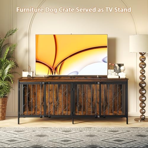 71" Double Dog Crate with Elevated Legs, Brown, view 8