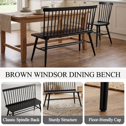 Entryway Bench, Black Dining Bench with Spindle Back, view 6