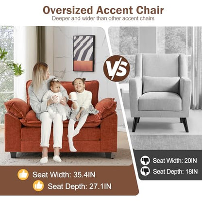 Oversized Accent Chair, Chenille Comfy Cloud Sofa Chair with Large Seat and Upholstered Armrests, Modern Extra Wide Armchair Reading Chairs for Bedroom, Living Room,Terracotta Orange