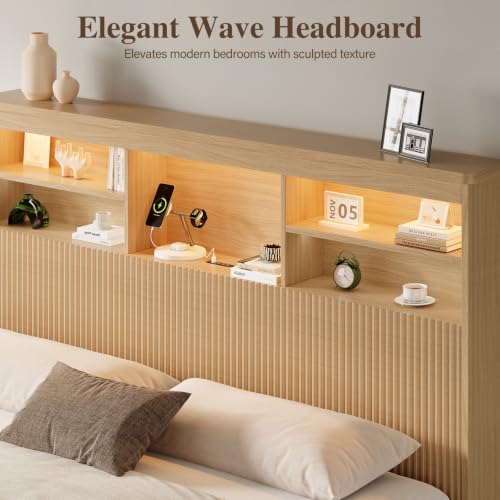 King Size Bed Frame with 4 Storage Drawers, Natural, view 6