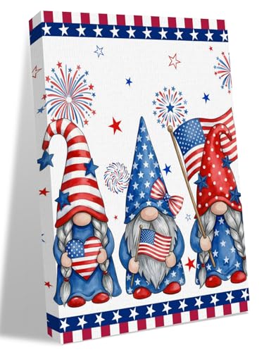 NuYeBiofx Independence Day Patriotic Dwarf Canvas Wall Art Prints,30"x20" Framed Picture Artwork Flag Stars and Stripes Printed Canvas Oil Painting for Living Room Bedroom Office,Ready to Hang