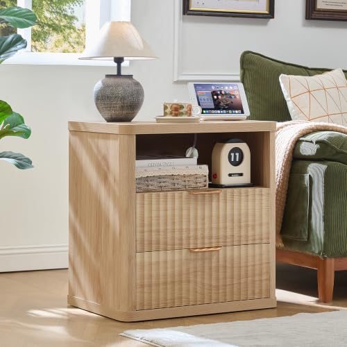 Fluted Farmhouse Nightstand Set of 2 with Charging Station, view 4