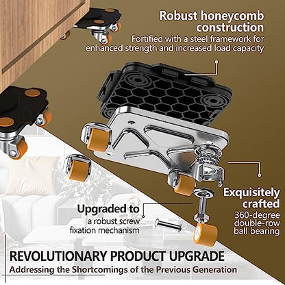 Furniture Mover with Wheels, 360° Rotation Wheels Furniture Dolly for Moving Heavy Furniture, Appliances, 880 LB Max Load Capacity with Auxiliary Lifter - Black Connect Dolly Pro
