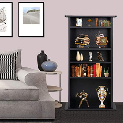 5 Tier DVD cd Storage DVD Shelf Adjustable Bookshelf Bookcase Media Storage Organizer Cabinet for CDs, Books, Video Games, Arts