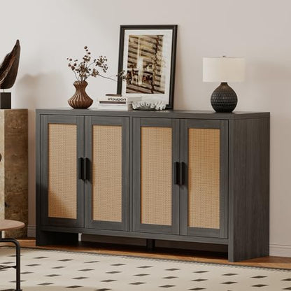 Rattan Buffet Cabinet with Storage, Sideboard with Doors, Console Table, view 4