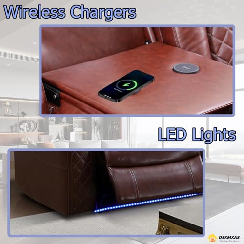 Living Room Set Brown Breathing Leather Sofa Living Room Furniture Set Power Recliner Manual Sofa,Loveseat and Chair with Cup Holders/Storage Console/LED Light for Living Room