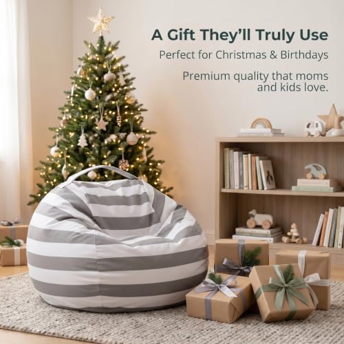 Amzlink® Stuffed Animal Storage Bean Bag Chair Cover for Adults - Stuffable Zipper Beanbag for Organizing Plush Toys, Heavy Duty Large Cotton Canvas, Ideal for Bedroom Playroom Classroo(L for Adults)