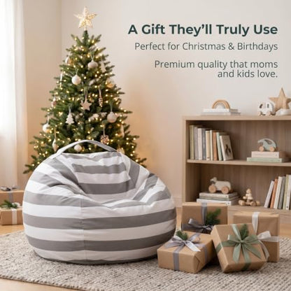 Amzlink® Stuffed Animal Storage Bean Bag Chair Cover for Adults - Stuffable Zipper Beanbag for Organizing Plush Toys, Heavy Duty Large Cotton Canvas, Ideal for Bedroom Playroom Classroo(L for Adults)