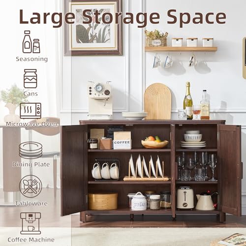 Walnut Sideboard Buffet Cabinet, 46" Arc-Shaped Storage Credenza, view 5