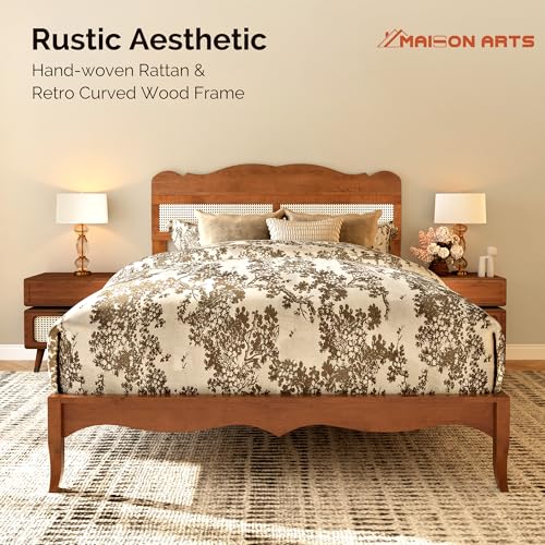 Queen Bed Frame with Adjustable Headboard, Wooden Bedframe, view 4