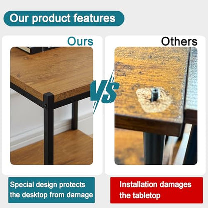 Tall Side End Table Furniture Designs |Brooklyn Series | Night Stand | Coffee Table |Storage Shelf | Sturdy | Easy Assembly | Brown Oak Wood Look Accent Furniture with Metal Frame