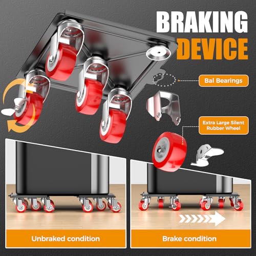 1500LBS Heavy Duty Furniture Dolly Movers Set with Lifter, 5-Wheel Carbon Steel Moving Rollers with Locking Casters for Refrigerator, Washer, Sofa & Cabinet(5.4 Inch, Red)