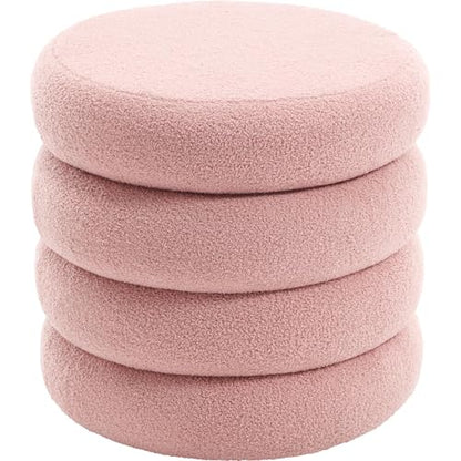 Round Ottoman, Ottomans with Storage, Cute Poufs for Living Room, Bedroom Stools with Removable Lid, Ottoman Stools for Extra Seating, Pink, 19.5" Width