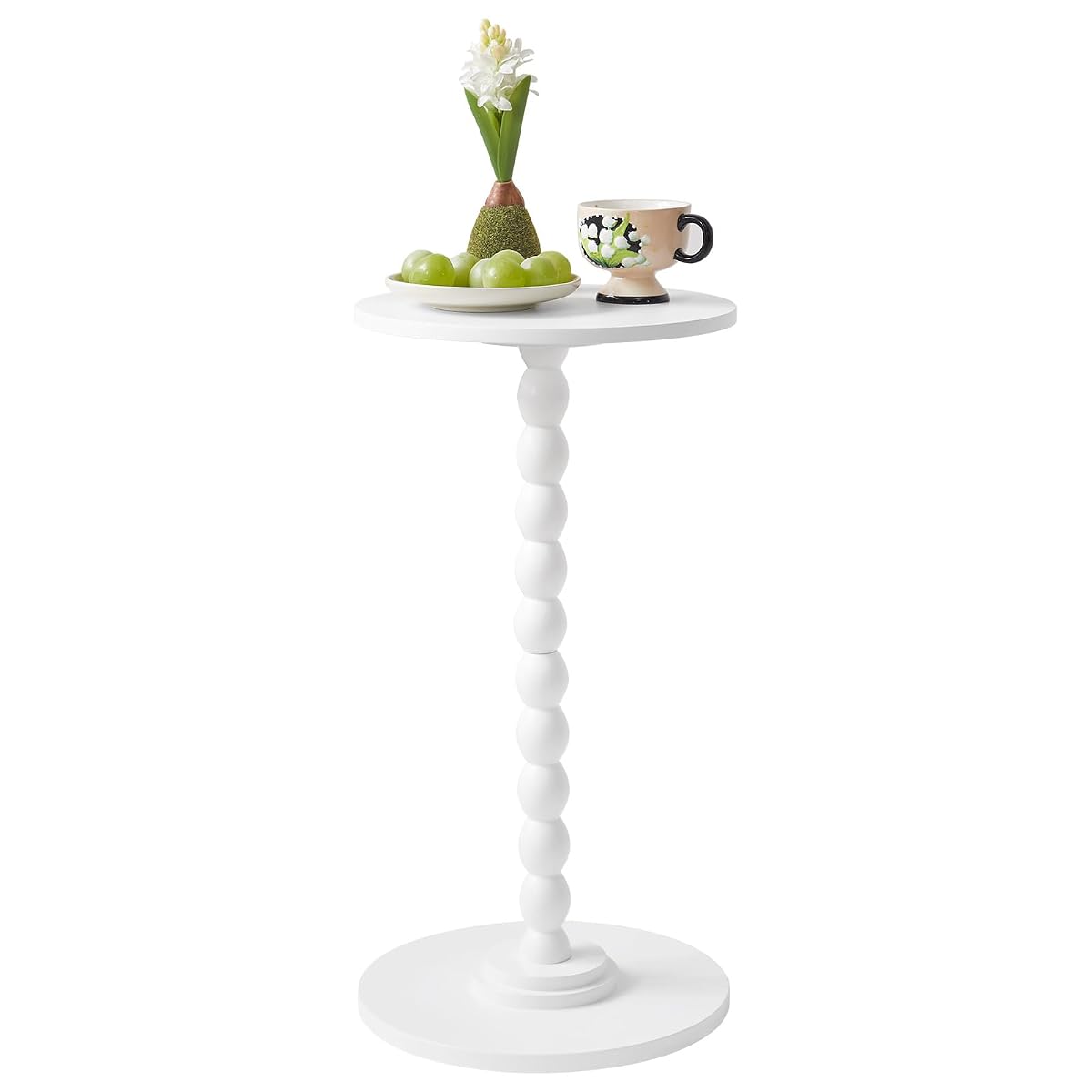 Side Table, Wood Round Drink Table, Small End Table, Weighted Base Pedestal Table for Living Room, Bedroom, Modern White YD-RST001W