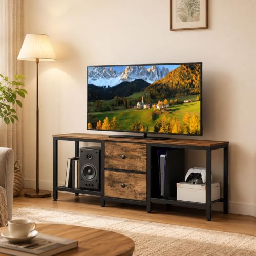 TV Stand for TVs up to 55", Entertainment Center with 2 Fabric Drawer, view 6