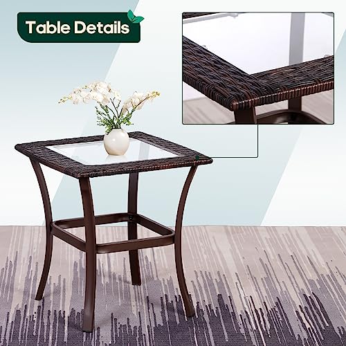 3 Piece Wicker Rocking Chair Patio Furniture Sets, Outdoor Wicker Bistro Rattan Chair Conversation Sets with Cushions and Coffee Table, Navy and Brown