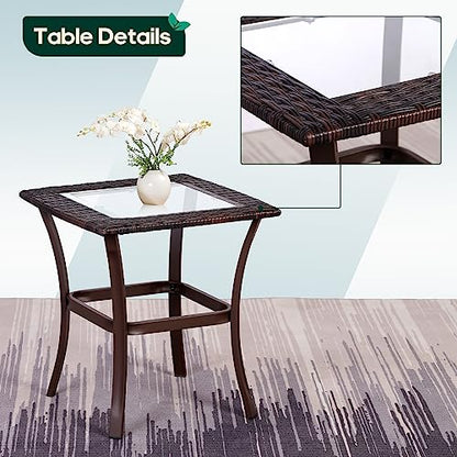 3 Piece Wicker Rocking Chair Patio Furniture Sets, Outdoor Wicker Bistro Rattan Chair Conversation Sets with Cushions and Coffee Table, Navy and Brown