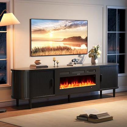 70" Mid Century Modern TV Stand with Fireplace, Fluted Fireplace TV Stand, view 2