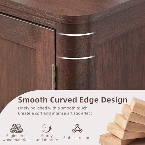 Walnut Sideboard Buffet Cabinet, 46" Arc-Shaped Storage Credenza, view 7