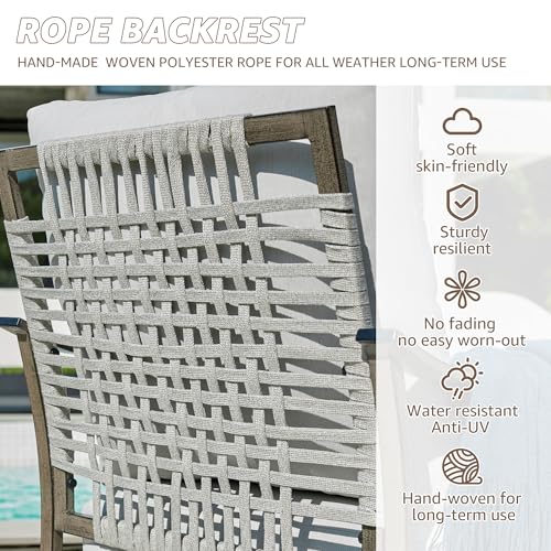 Patio Furniture Set,4 Piece Outdoor Conversation Metal Swivel Rocking Chairs Set with Hand-Woven Rope High Back,Sturdy Hand Brushed Wood Grain Finish Frame,6" Cushions for Yard