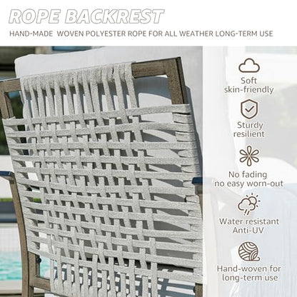 Patio Furniture Set,4 Piece Outdoor Conversation Metal Swivel Rocking Chairs Set with Hand-Woven Rope High Back,Sturdy Hand Brushed Wood Grain Finish Frame,6" Cushions for Yard