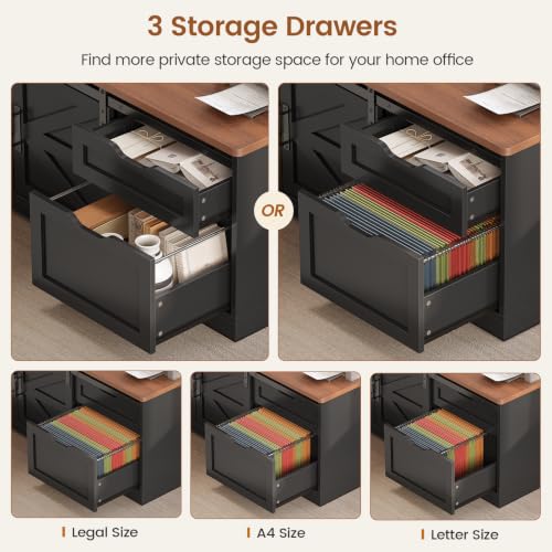 Farmhouse L Shaped Executive Standing Desk with Storage Drawers, view 6