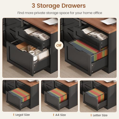 Farmhouse L Shaped Executive Standing Desk with Storage Drawers, view 6