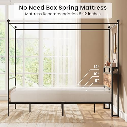 Canopy Bed Frame Queen with Storage Headboard & Charging Station, view 6
