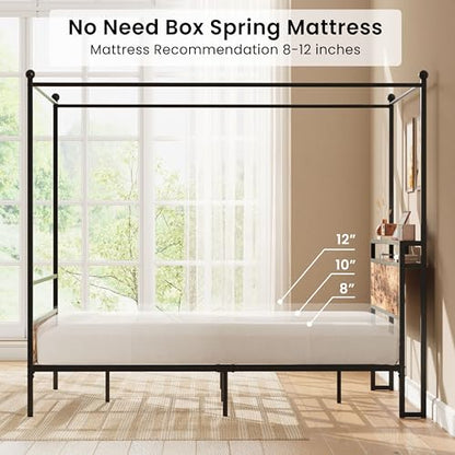 Canopy Bed Frame Queen with Storage Headboard & Charging Station, view 6