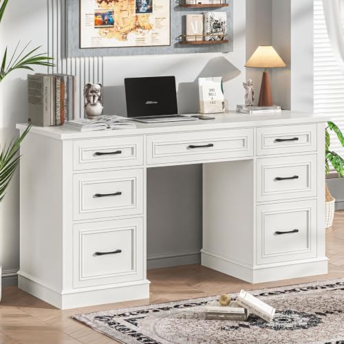 Farmhouse 59'' Executive Desk with File Drawers, Cream White, view 7