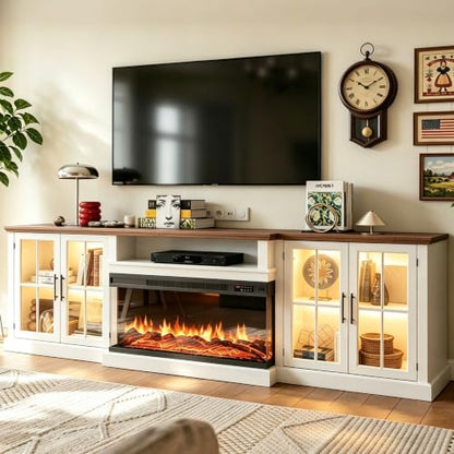 98" Farmhouse TV Stand with Fireplace, White & Black, view 2