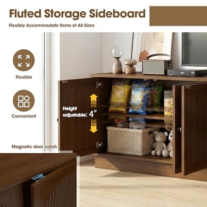 Fluted TV Stand for 75 Inch TVs, Modern Entertainment Center, Walnut, view 5