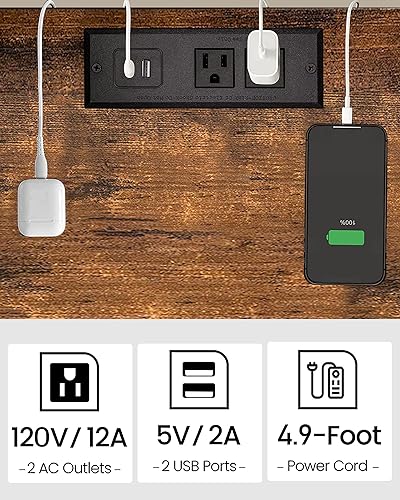 End Table with Charging Station, Set of 2, Small Side Table with Outlets, Nightstand Bedside Table, 2-Tier Storage Shelf for Small Space, Living Room, Bedroom Brown TB01BB041C