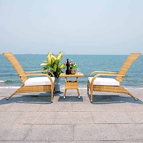 Natural and white 3 piece wingback faux rattan outdoor lounge set, view 2