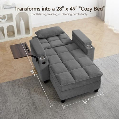 oaaktu Modern Tufted Linen Fabric Chaise Lounge Sofa Chair with Rotating Side, view 5