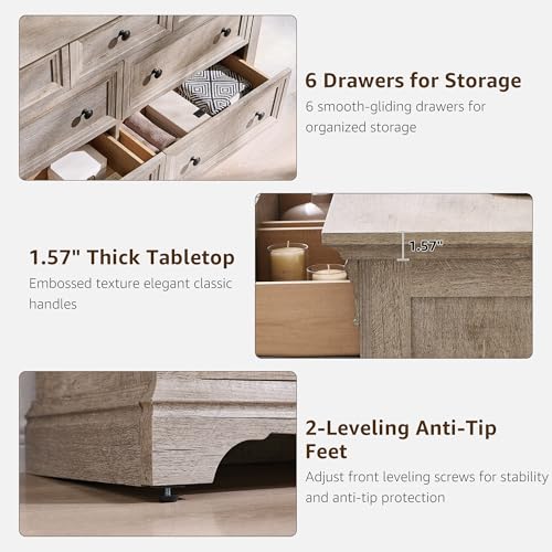 Farmhouse 7 Drawers Dresser for Bedroom, 54" Wide Wood Rustic Chest of Drawers w/Roman Column, Wooden Storage Dressers Organizer for Bedroom, Living Room, Light Rustic Oak