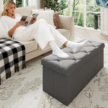 Folding Ottoman with Storage Bench,Storage Ottoman Bench,30 Inches Ottoman Foot Rest,End of Bed Bench,Support 660LBS Foot Rest Stool for Living Room,Bedroom,Home Office,Dark Gray（30Wx15Dx15H