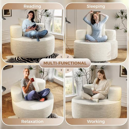 37.4" Oversized Boneless Chair Round, Chaise Lounge Boneless Accent Chair Indoor, Upholstered Corduroy Deep Seat Sofa Chair, No Assembly Required, for Living Room Bedroom Apartment