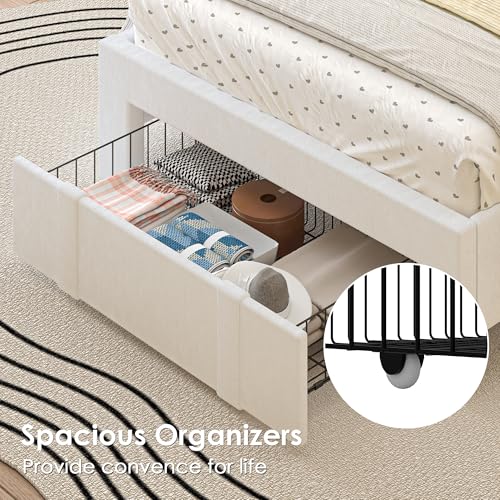 Twin Size Upholstered Bed Frame with Storage Drawer, view 7
