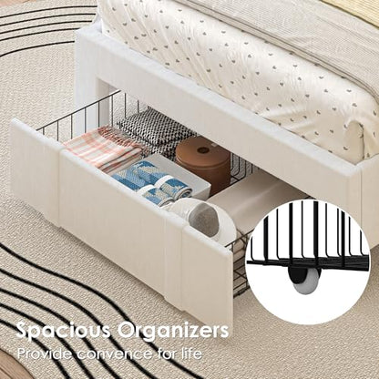 Twin Size Upholstered Bed Frame with Storage Drawer, view 7