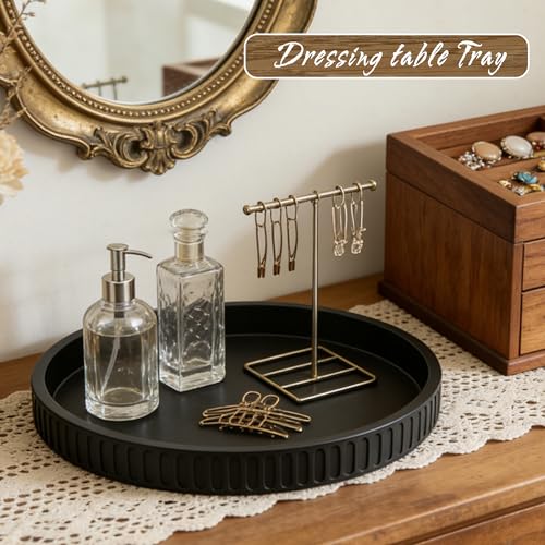 12in Decorative Tray for Coffee Table Tray Decor, Black 100% Solid Concrete Decorative Round Tray for Kitchen, Living Room, Home Decor