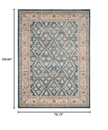 SAFAVIEH Sofia Collection Area Rug - 6'7" x 9'2", Blue & Beige, Vintage Oriental Distressed Design, Non-Shedding & Easy Care, Ideal for High Traffic Areas in Living Room, Bedroom (SOF378C)