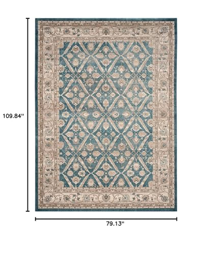 SAFAVIEH Sofia Collection Area Rug - 6'7" x 9'2", Blue & Beige, Vintage Oriental Distressed Design, Non-Shedding & Easy Care, Ideal for High Traffic Areas in Living Room, Bedroom (SOF378C)