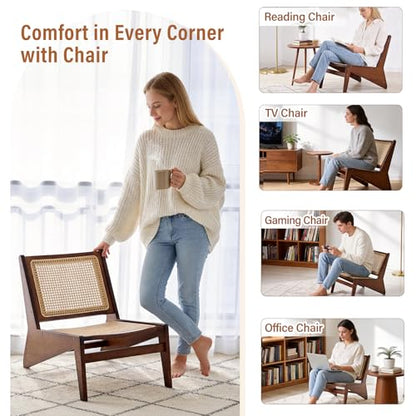 Mid Century Modern Accent Chair for Living Room, Low Lounge Chair with Solid Wood Frame, Comfy Armchair for Bedroom and Balcony, Walnut