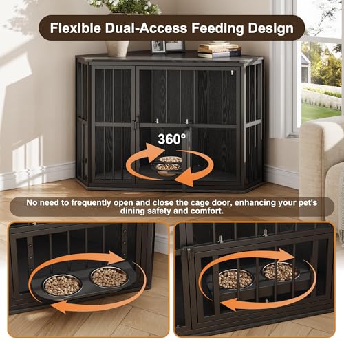 Corner Dog Crate Furniture for Small Dogs, Indoor Kennel End Table, Black, view 5