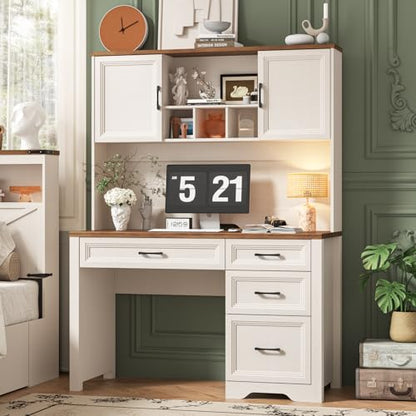 Farmhouse Executive Desk with 4 Drawers and Storage Cabinet, view 4