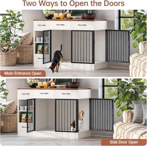 47" Heavy Duty Indoor Dog Crate Furniture for Medium Dogs, White, view 4