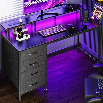 47 Inch Computer Desk with Power Outlets and LED Lights, view 2